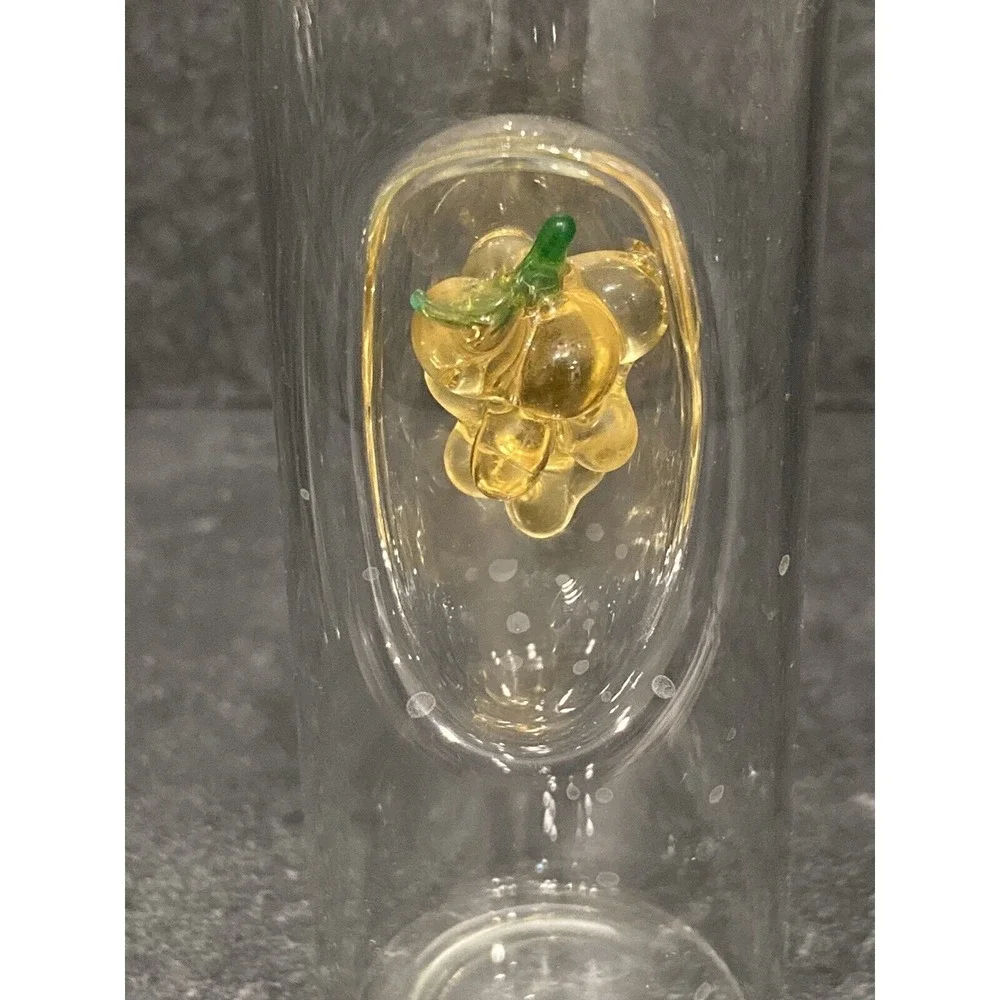 2 Hand Blown Glass Shot Glasses 3-D Glass Yellow Grapes Vintage